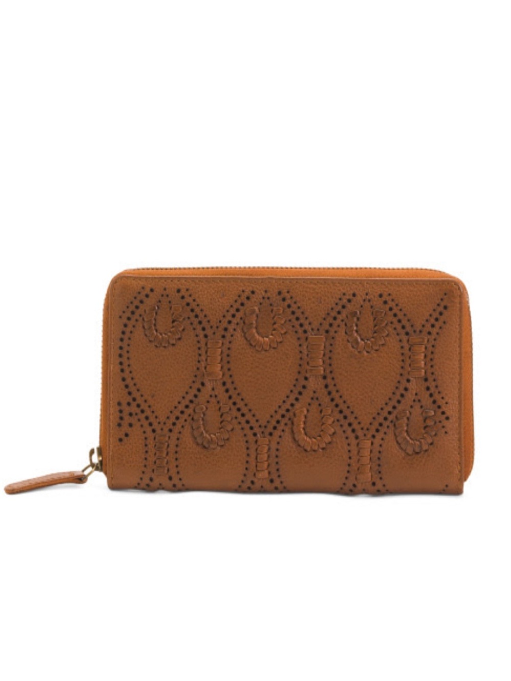 NWOT- VILENCA Holland Genuine Leather Large Zip Round Peacock Stitch Wallet